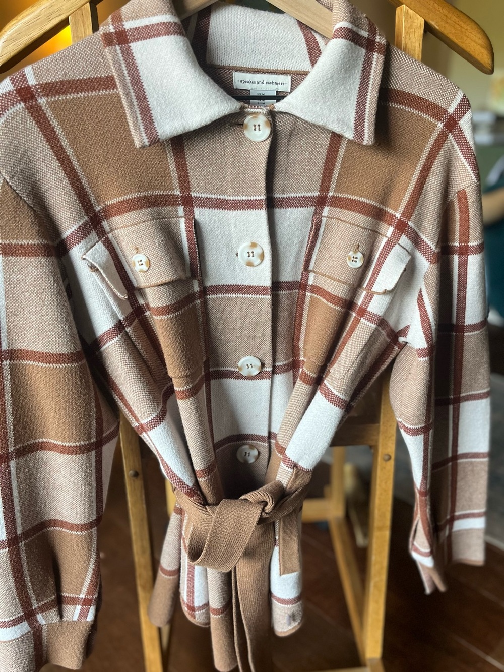 Cupcakes & Cashmere Brushed Plaid Boyfriend Cardigan Shirt Jacket M